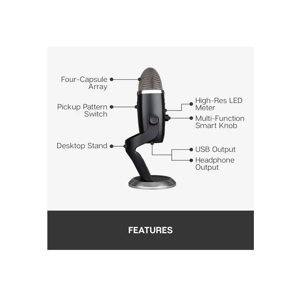 Logitech Blue Yeti X USB Microphone Gaming Streaming Recording (Dark Grey)